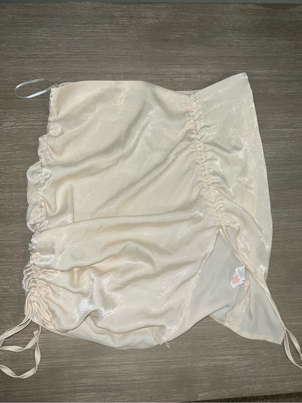 PrettyLittleThing Ivory Satin Ruched Slip Skirt